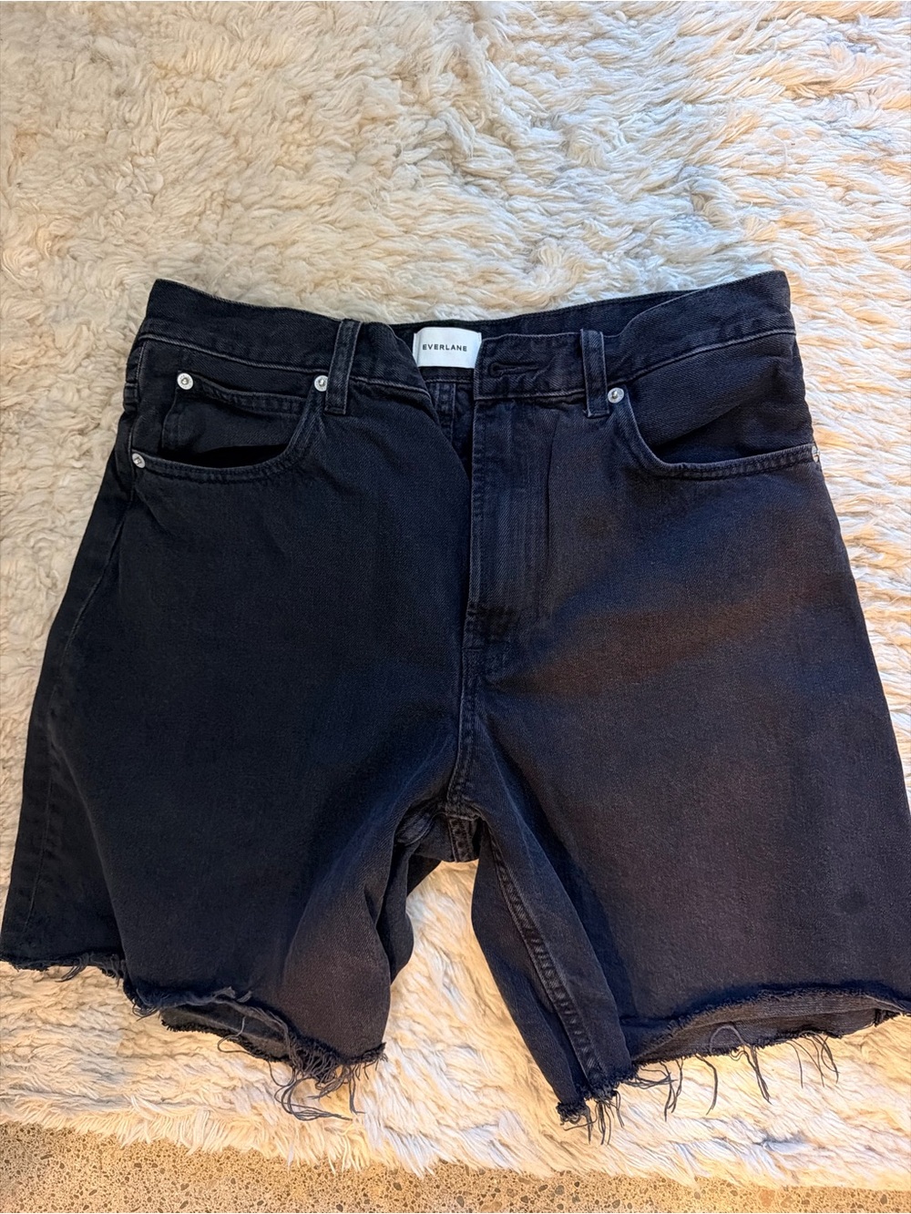 Everlane Black Raw-Hem Denim Shorts